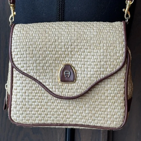 Etienne Aigner Beige and Brown Woven Crossbody Bag - Picture 1 of 13